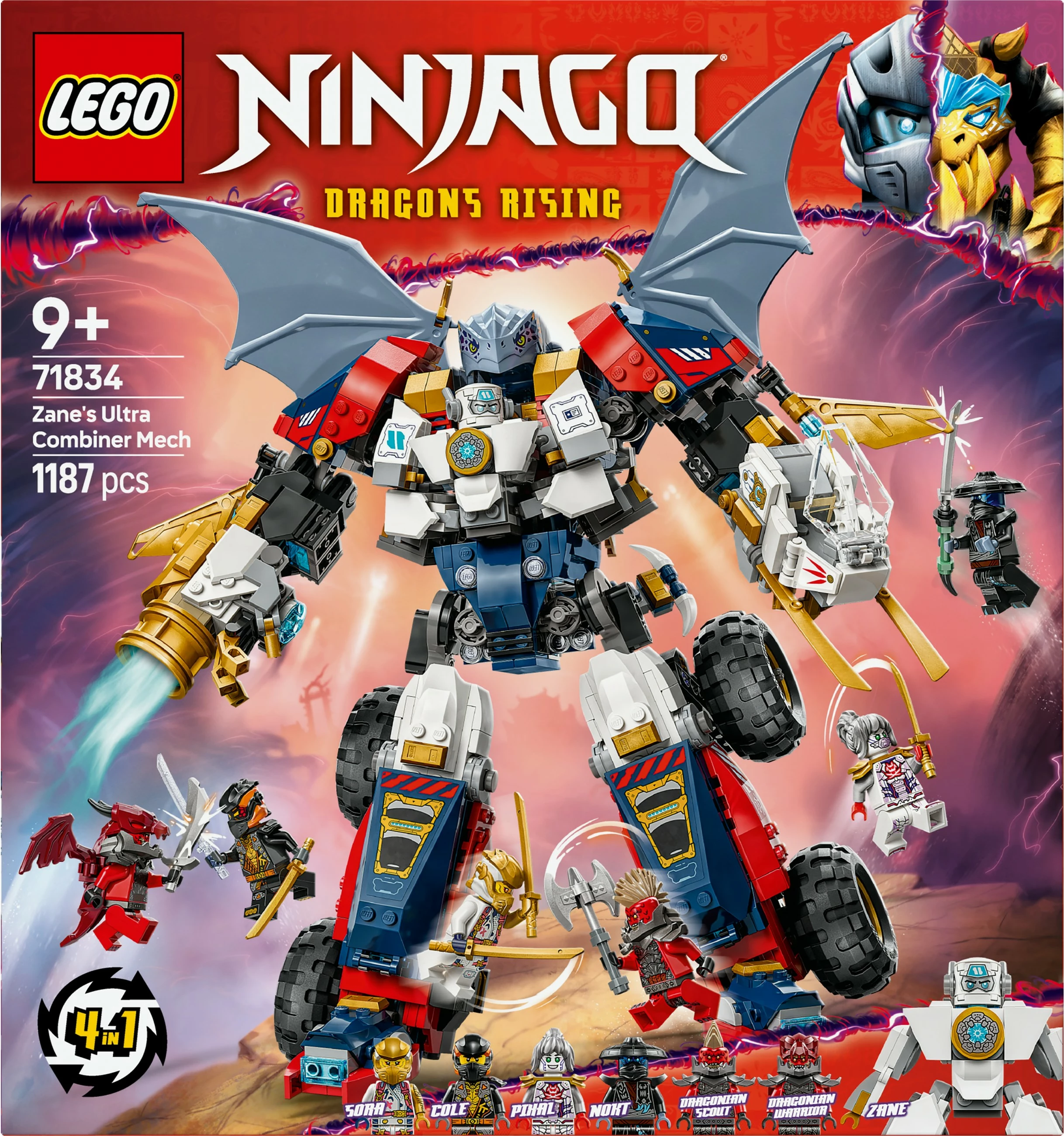 Set za gradnjo Zanejev Ultra Combiner Mech LEGO NINJAGO 71834, 1187 kosov, večbarven