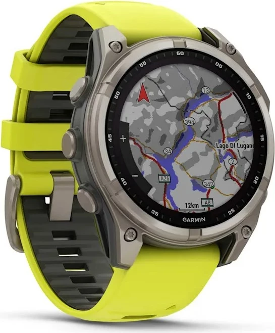 Pametna ura, 47 mm, 32 GB, titanova ohišje, silikonski pašček, rumena Garmin fenix 8