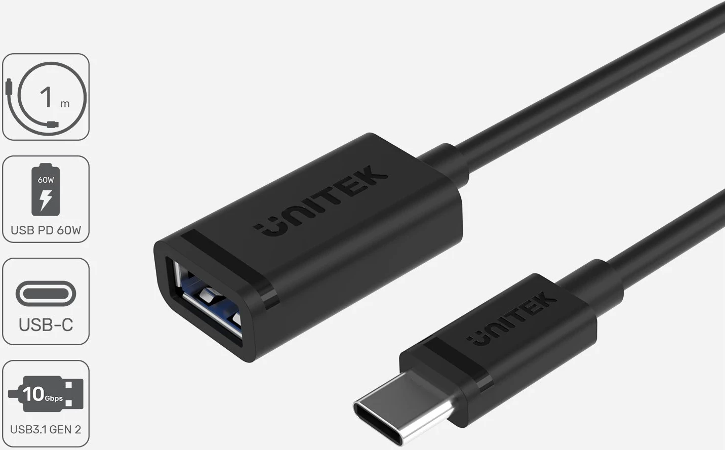 Povezovalni kabel USB-C v USB 3.1 Unitek, črn