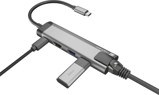 Docking postaja, Natec Fowler Go NMP-1985, večportna USB-C, 2x USB 3.0, HDMI 4K, RJ45, siva