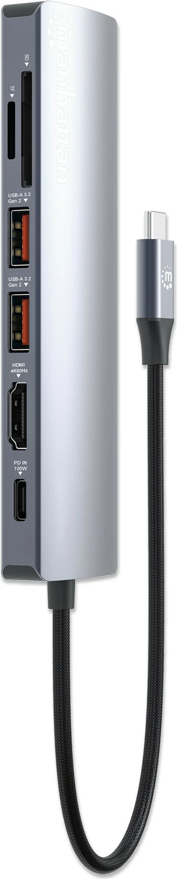 Docking postaja 7-v-1 MANHATTAN, USB-C, 1x HDMI, 2x USB 10 Gb/s, srebrna