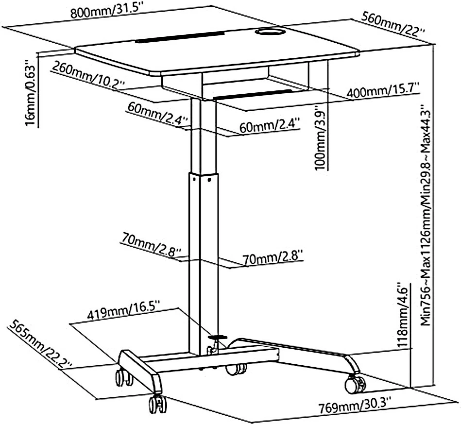Prenosni mizni za prenosnik z nastavitvijo višine Maclean MC-903B, črn