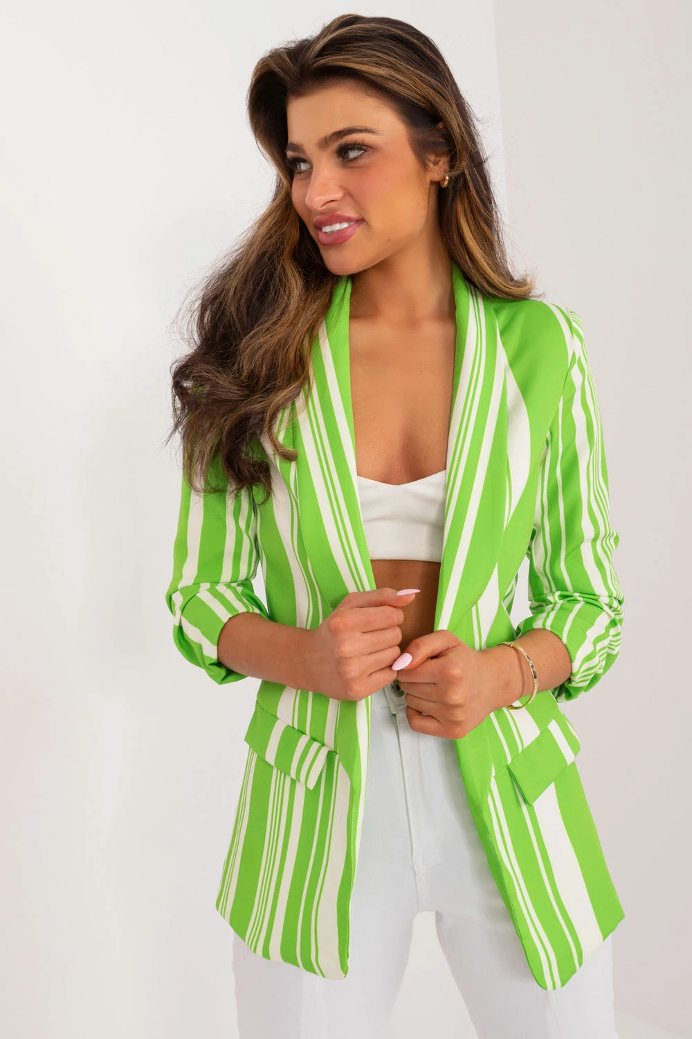 Blazer z zelenimi črtami Italy Moda 196572, zelen