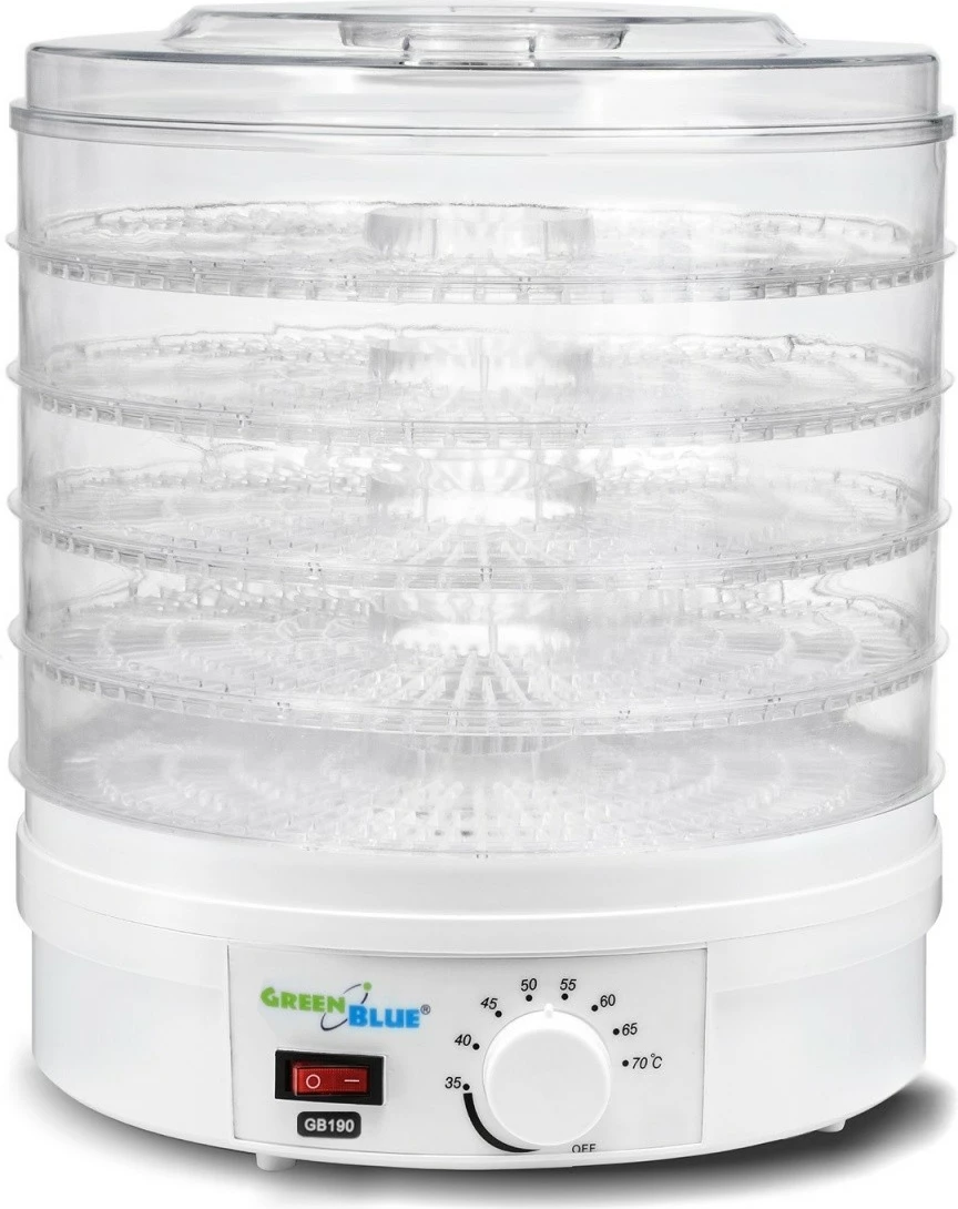 Sušilnik gob, zelenjave in sadja GreenBlue GB190, 5 pladnjev, 250 W, bel