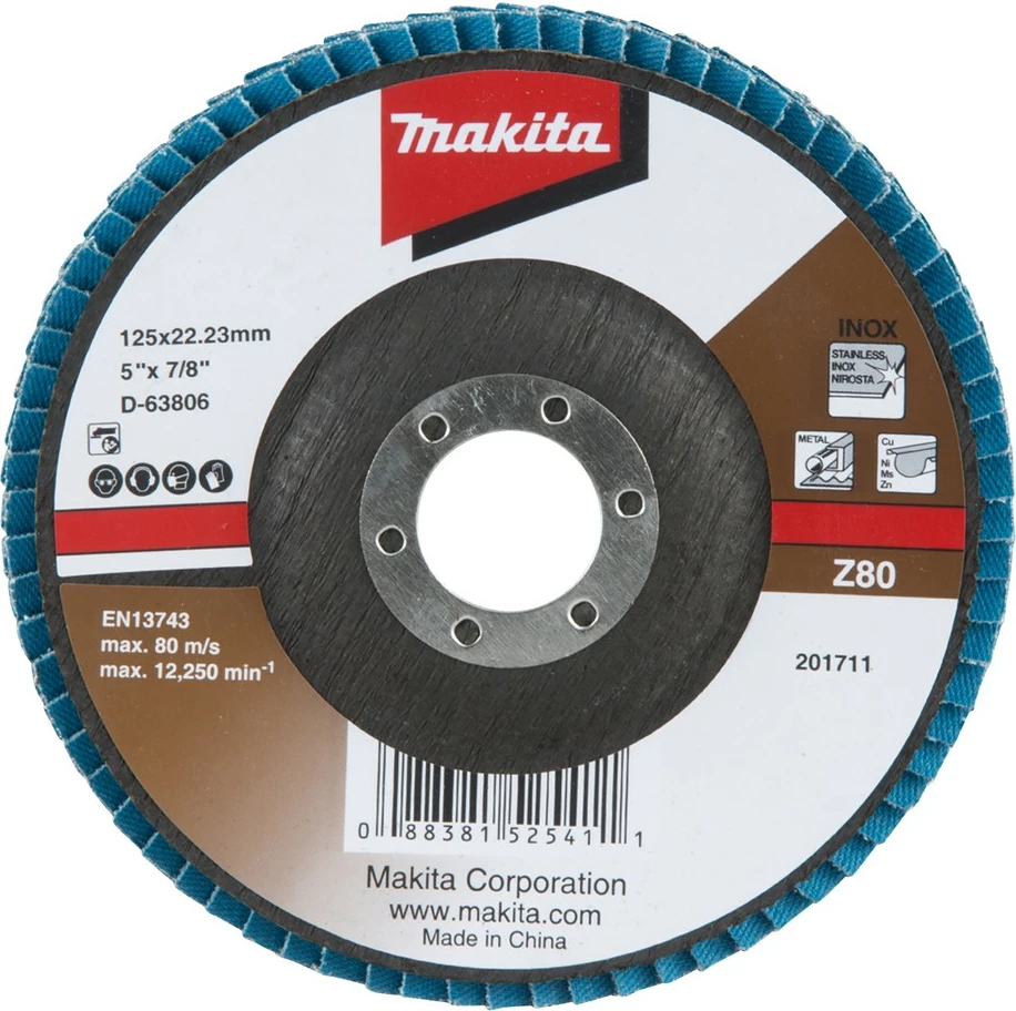 Rezalni disk, 12,5 cm, 80 m/s, 12250 RPM, granulacija 80 - Makita D-63806