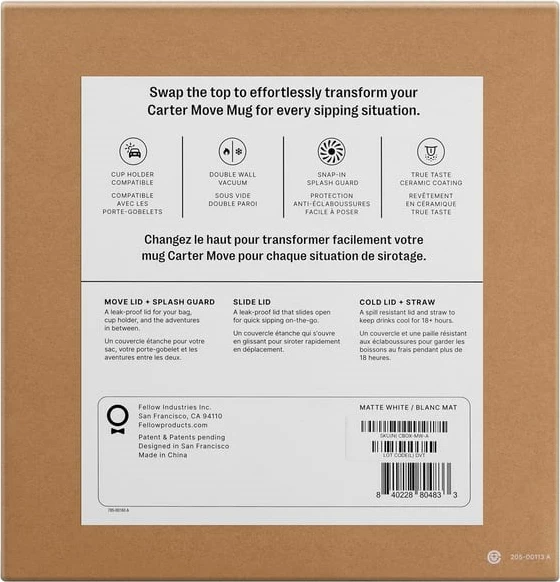 Termos Fellow Carter + 3 pokrovki, 473 ml, mat bela