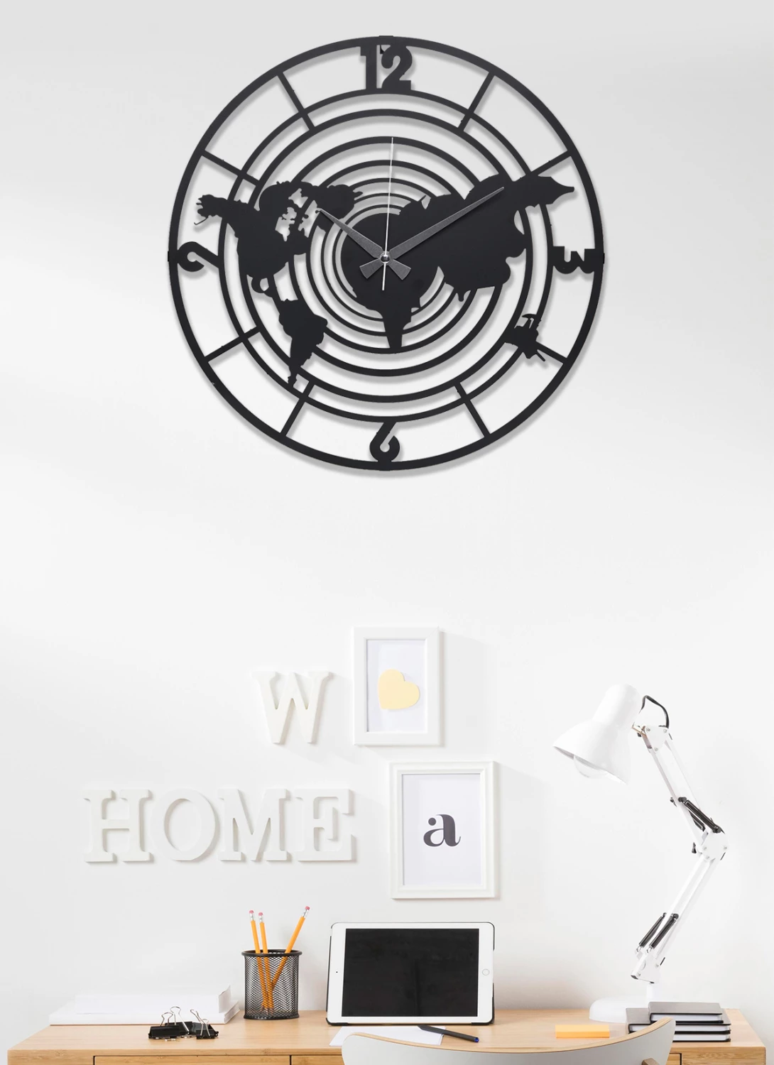 Stenska ura kovinska črna FH7445 Φ50 cm