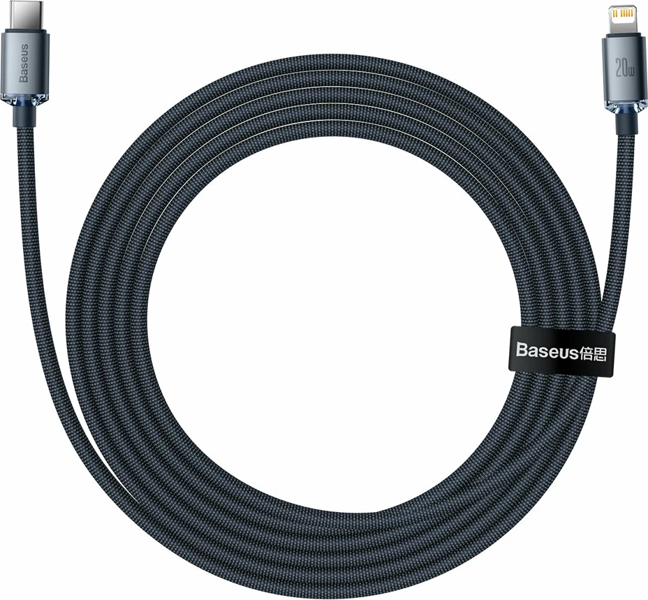 Kabel USB-C na Lightning, Baseus Crystal Shine CAJY000301, 2 m, 20W, črn