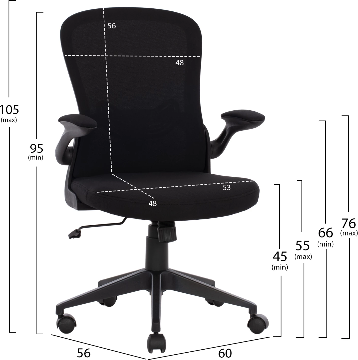Pisarniški stol FH1178.01, črna mrežasta tkanina, črn okvir, 60x56x105