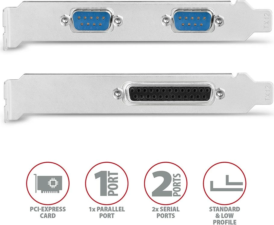 Razširitvena karta AXAGON PCEA-PSN, 1x LPT, 2x RS-232, PCIe, komplet za standardni in nizkoprofilni nosilec Razširitvena karta AXAGON PCEA-PSN, 1x LPT, 2x RS-232, PCIe, komplet za standardni in nizkoprofilni nosilec