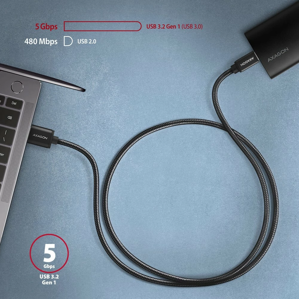 USB-C v USB-A kabel AXAGON BUCM3-AM15AB, 1,5 m, USB 3.2 Gen 1, 3A, črn