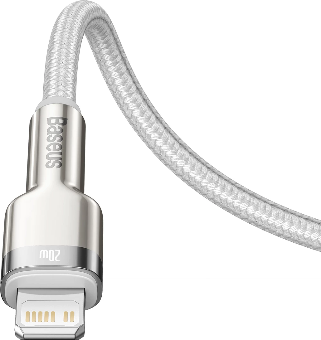 Kabel za hitro polnjenje in prenos podatkov Baseus Cafule Series Metal, USB-C na Lightning, 1 m, 20 W, bel