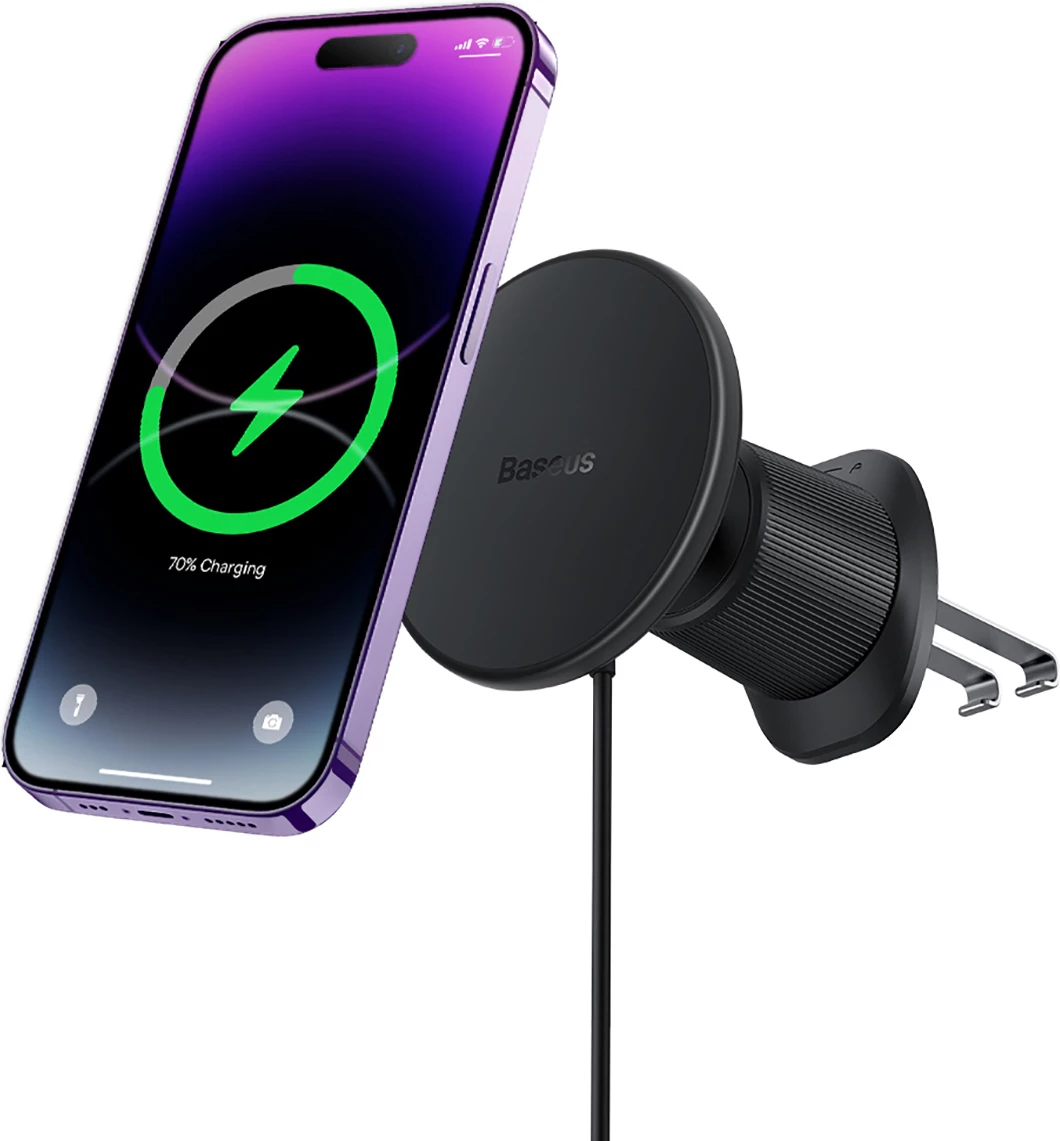 Magnetni nosilec za rešetko zračnika z brezžičnim polnilcem 15W, Baseus CW01, črn