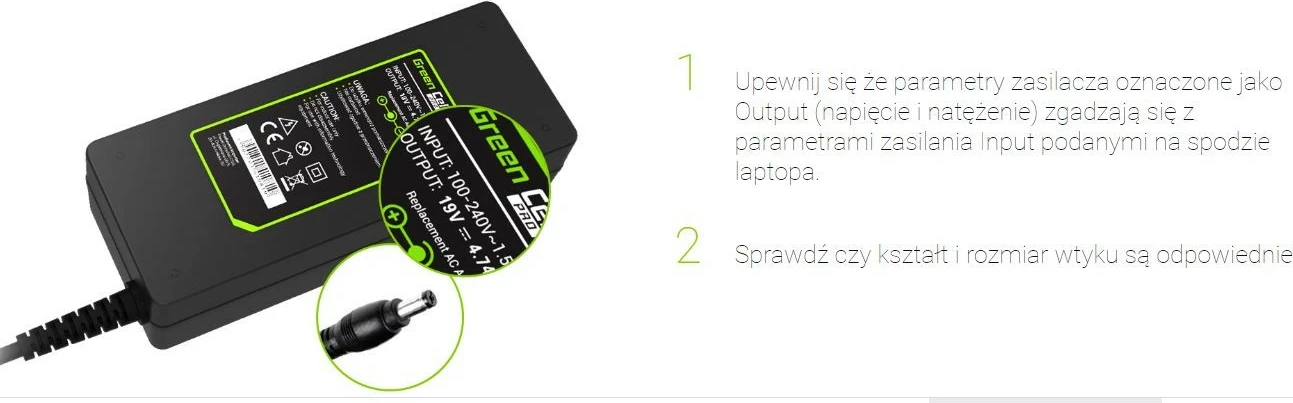 Polnilec za prenosnik Green Cell PRO AD70P, 19 V, 1,75 A, 33 W, za Asus X201E, črn