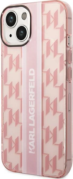 Prozoren ovitek z navpičnimi črtami Karl Lagerfeld za iPhone 14 Plus 6,7", roza