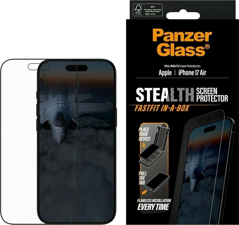 Zaščitno steklo PanzerGlass Stealth Ultra-Wide Fit Fastfit za iPhone 17 Air, prozorno