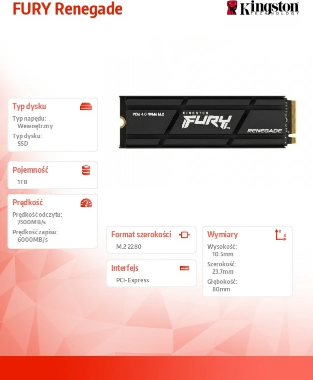 SSD 1TB M.2 2280, PCIe 4.0 NVMe, Kingston FURY Renegade, črn