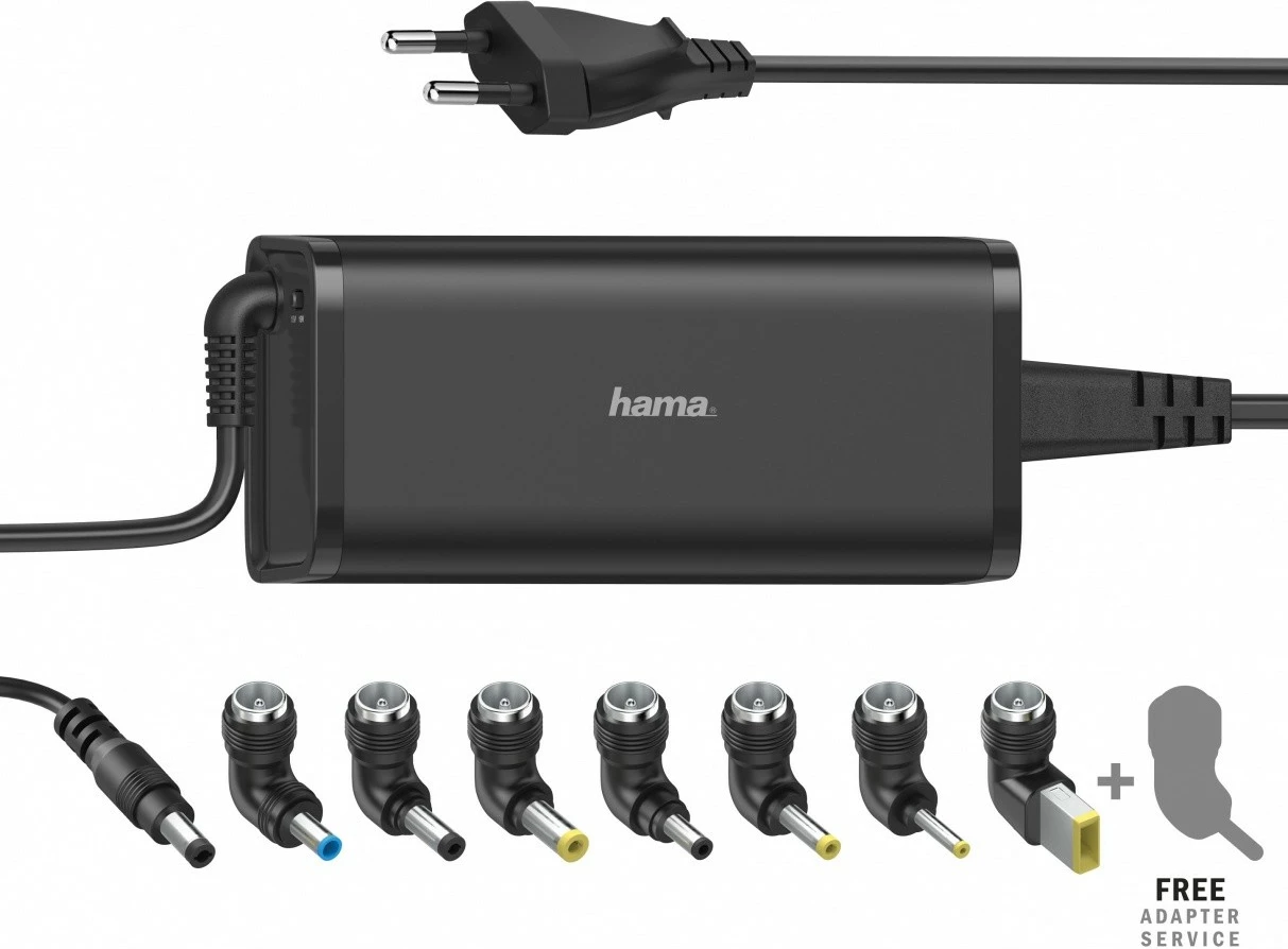 Universalni adapter za prenosnike, Hama 200003, 90 W, 15-19 V, 8 adapterjev, črn