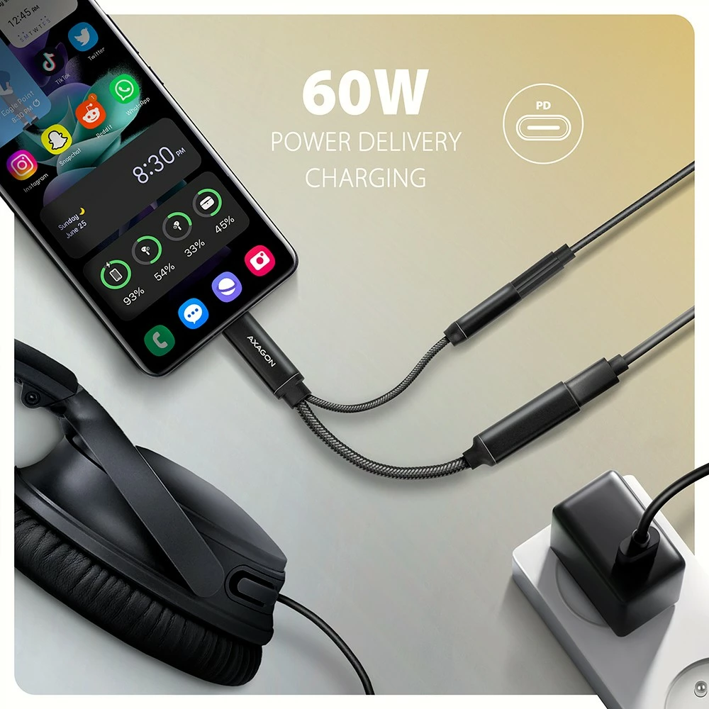 Zunanja zvočna kartica AXAGON ADA-HCPD, USB-C, DAC 32-bit, 384 kHz, PD 60 W, črna Zunanja zvočna kartica AXAGON ADA-HCPD, USB-C, DAC 32-bit, 384 kHz, PD 60 W, črna