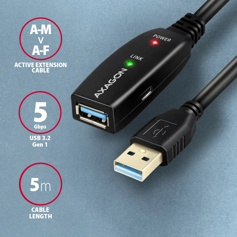 Aktivni podaljšek USB 3.2 Gen 1 AXAGON ADR-305, 5 m, črn Aktivni podaljšek USB 3.2 Gen 1 AXAGON ADR-305, 5 m, črn
