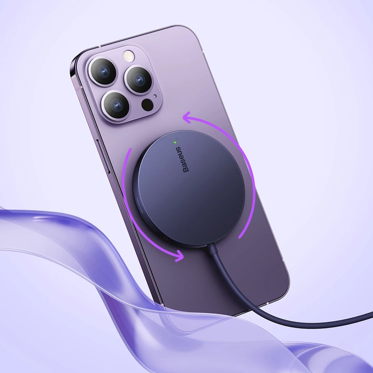 Brezžični polnilec, Baseus Simple Mini3, MagSafe, Qi, 15W, vijoličen