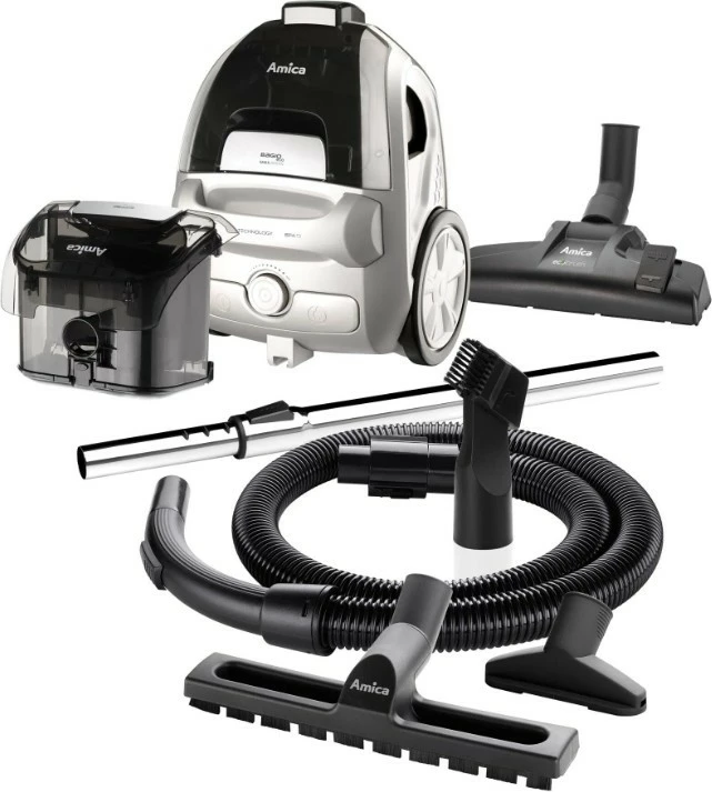 Sesalnik na elektriko brez vrečke Amica Bagio Eco VM3042, 900 W, posoda za prah 1,5 L, filter EPA12, črno/srebrn