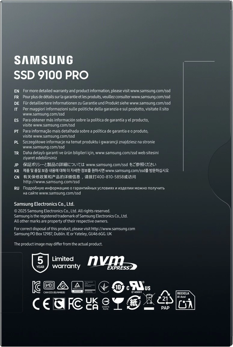 SSD zmogljiv Samsung 9100 PRO PCIe 5.0 NVMe M.2 1 TB SSD zmogljiv Samsung 9100 PRO PCIe 5.0 NVMe M.2 1 TB