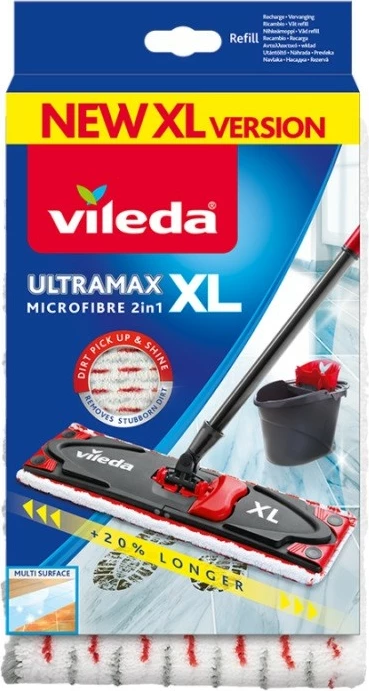 Vložek za mop Vileda UltraMax XL, 42 x 14 cm, siva/rdeča/bela