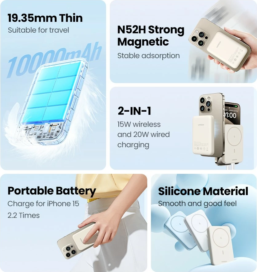 Brezžični polnilnik (powerbank) Ugreen 25208, 10000 mAh, Power Delivery 3.0, bež Brezžični polnilnik (powerbank) Ugreen 25208, 10000 mAh, Power Delivery 3.0, bež