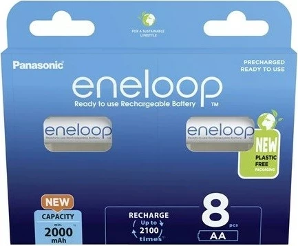Polnilne baterije AA 2000 mAh, Panasonic Eneloop BK-3MCDE/8HH, 8 kos, bela