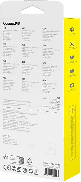 Kompakten USB hub 5-v-1 Baseus UltraJoy BS-OH149, 4x USB 3.0 + USB-C PD 100W, siv