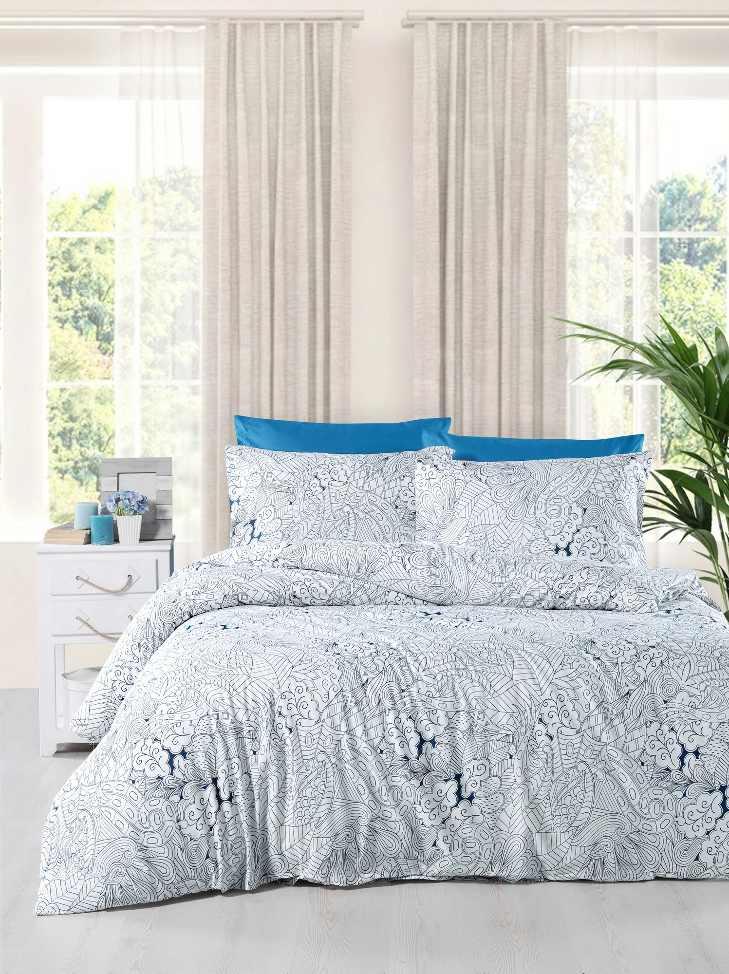 Prevleka za enojno odejo L'essentiel, bela in modra