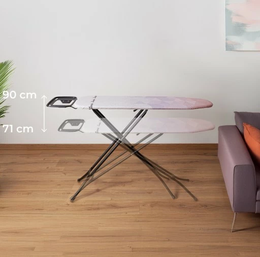 Daska za likanje Vileda Diamond S, 114 x 33 cm, s stojalom za likalnik, črno/roza/vijolično/belo