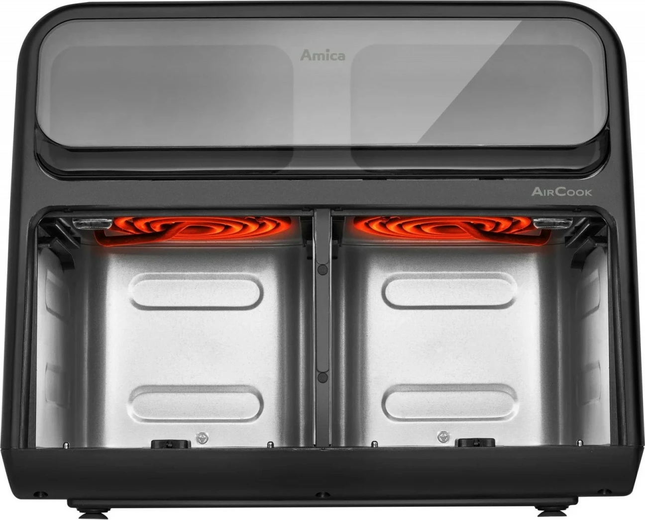 Friteza na vroč zrak z dvema komorama Amica AFM 7020, 8 L, 2400 W, zaslon na dotik, opazovalno okno, črna
