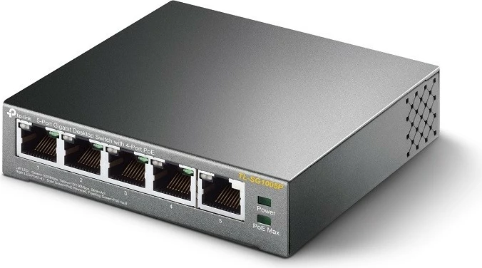 Nepupravljiv switch s PoE TP-LINK TL-SG1005P, 5 gigabit portov, 4 PoE, namizni
