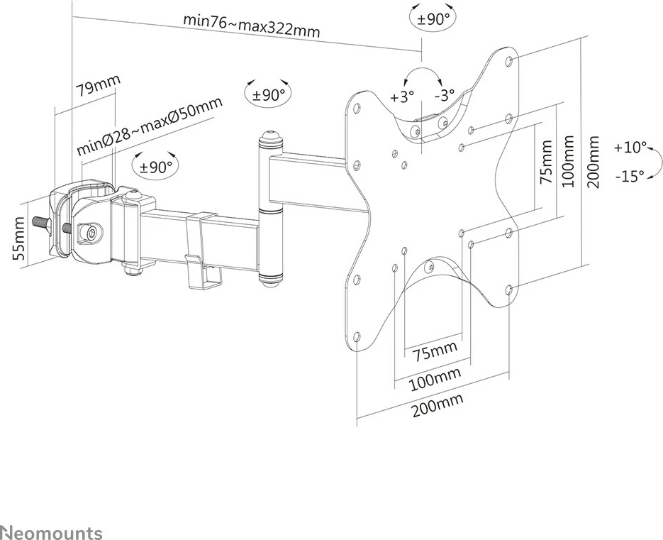 Polna gibljivost nosilec za TV/monitor Neomounts FL40-450BL12, 23–42 palcev, VESA 200x200, črn Polna gibljivost nosilec za TV/monitor Neomounts FL40-450BL12, 23–42 palcev, VESA 200x200, črn