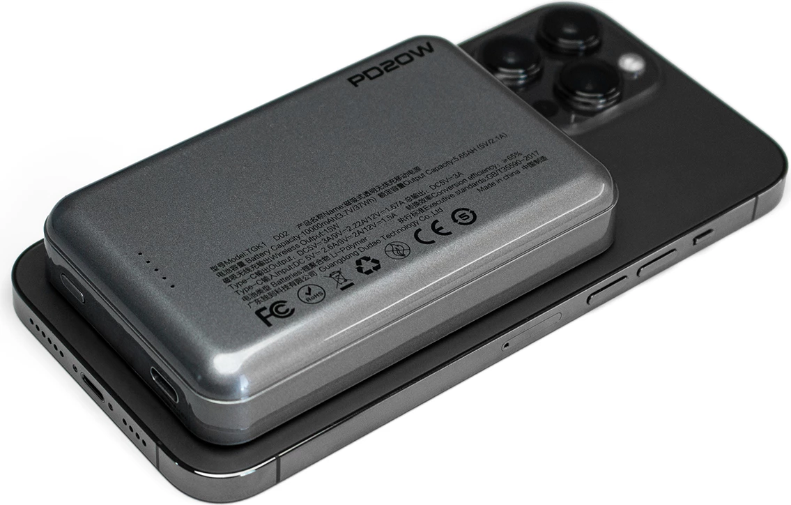 Power bank Dudao TGK1, 10000 mAh, MagSafe brezžično, 20 W, črn
