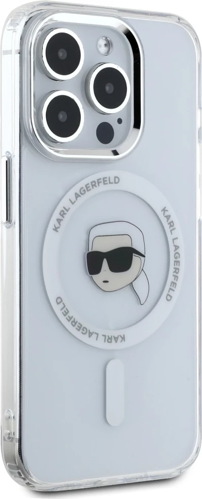 Ovitek IML z metalnim motivom Karl Head, MagSafe za iPhone 15 Pro, Karl Lagerfeld, bel