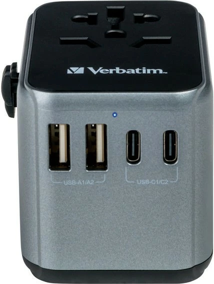Potovalni adapter Verbatim UTA-03, 30W PD, 3x USB-C, 2x USB-A, črno/siv