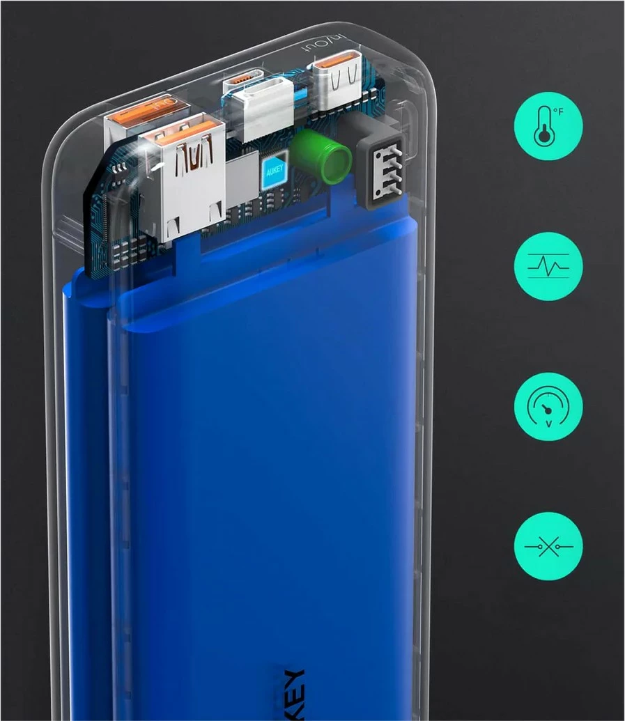 Power bank 20.000 mAh, 5x USB, Quick Charge 3.0, Power Delivery 3.0, 22,5 W, LED, črn - AUKEY PB-N74S Basix Plus