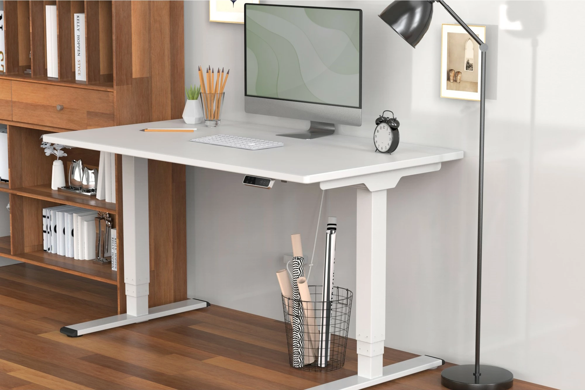 Električna kornja mize, dvojni motor, 3 ravni, bela Digitus