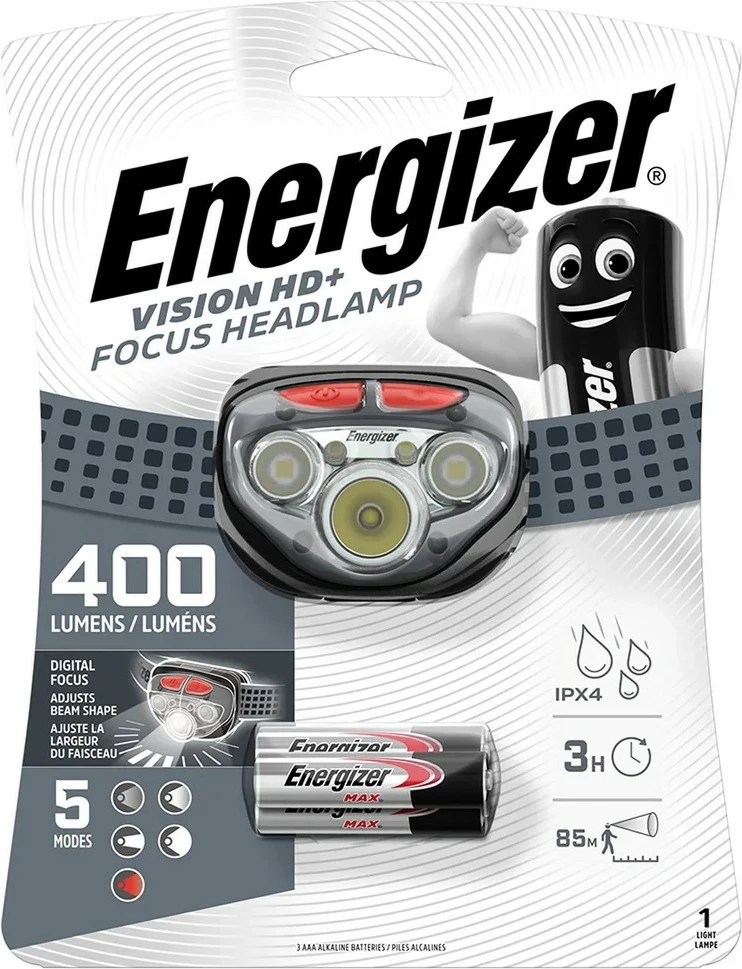 Svetilka za glavo 400 lm, Energizer Vision Focus HD+, 35 h, siva