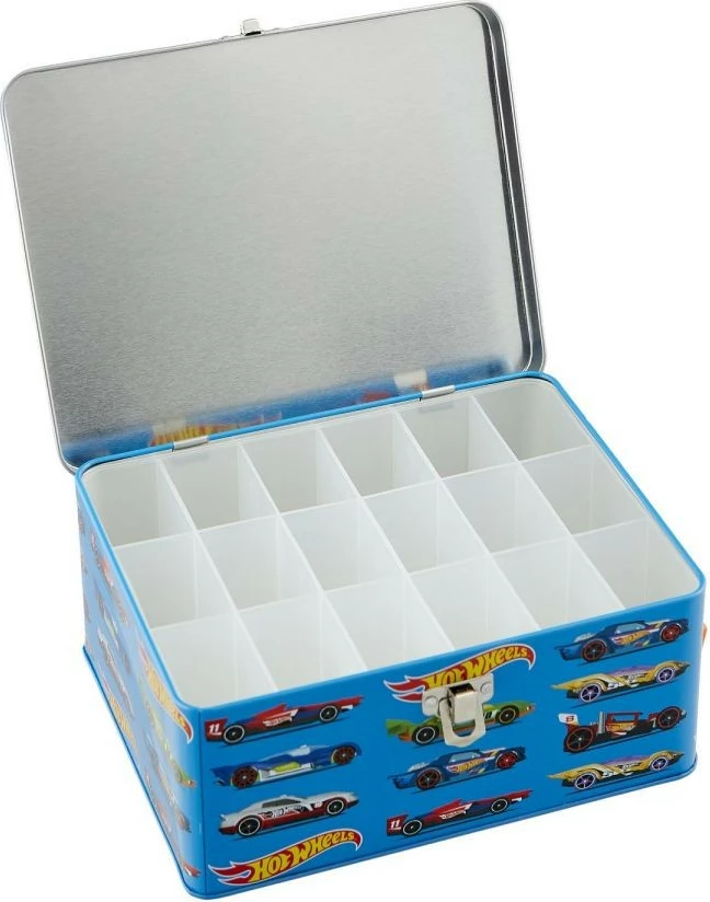 Kovinska škatla za shranjevanje igrač avtomobilčkov Hot Wheels Klein 2883, modro/oranžna