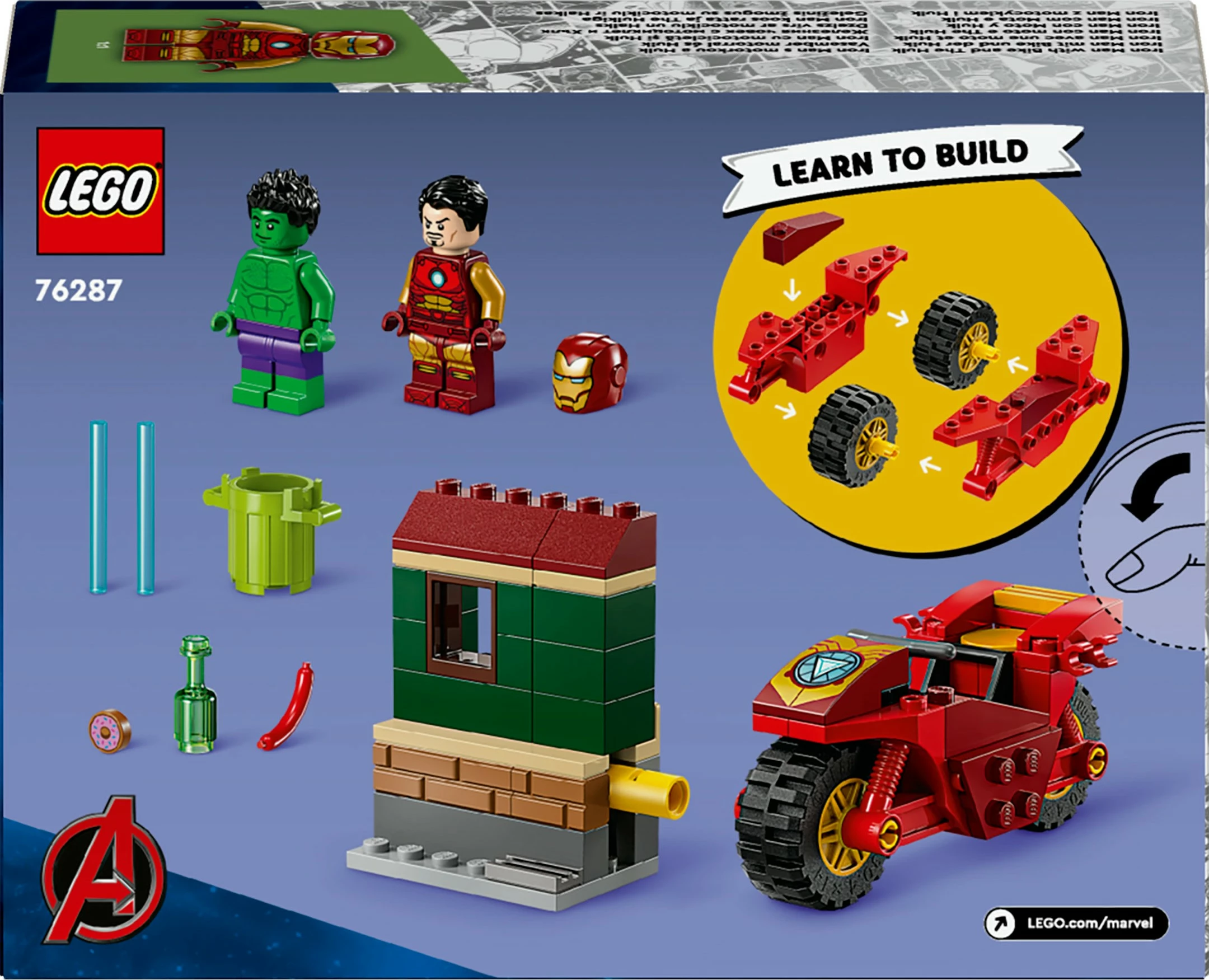 Gradbeni set LEGO Marvel z motorjem in Hulk, Iron Man 76287, večbarven