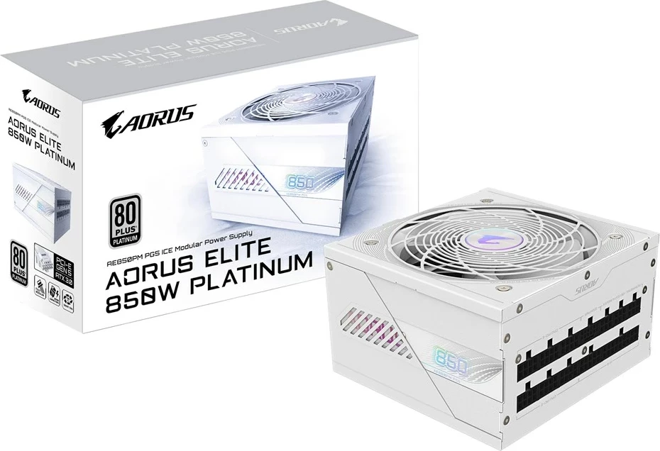 Napajalnik Gigabyte AORUS ELITE P850W ICE, PCIe 5.0, 80 PLUS Platinum, bel
