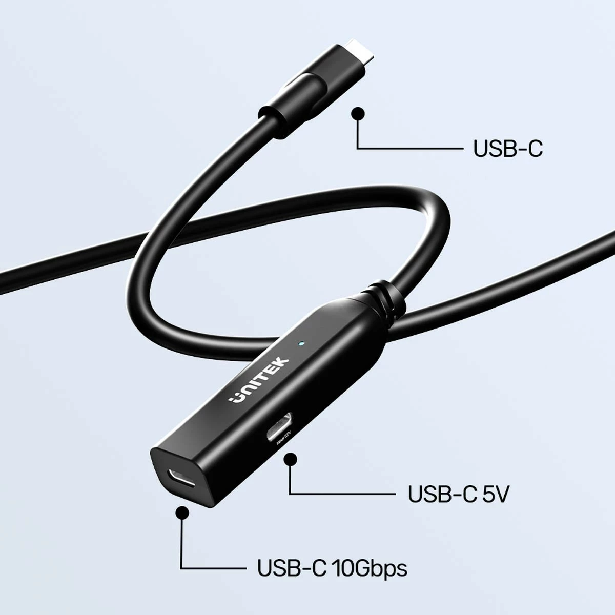 Podaljševalni kabel USB-C 5 m, 10 Gbps, črn Unitek