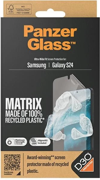 Zaščitnik zaslona Ultra-Wide Fit z D3O, PanzerGlass, za Samsung Galaxy S24, prozoren