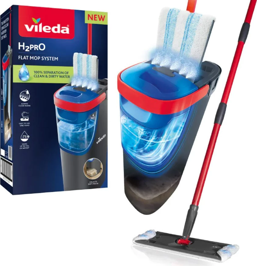 Ploski mop Vileda H2prO, mikrovlaken, črn