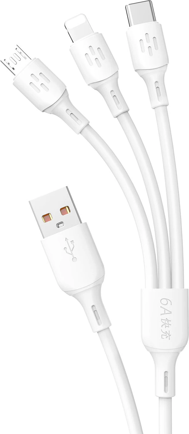3-v-1 USB kabel Dudao L8AW, 1,2 m, 6A, bel