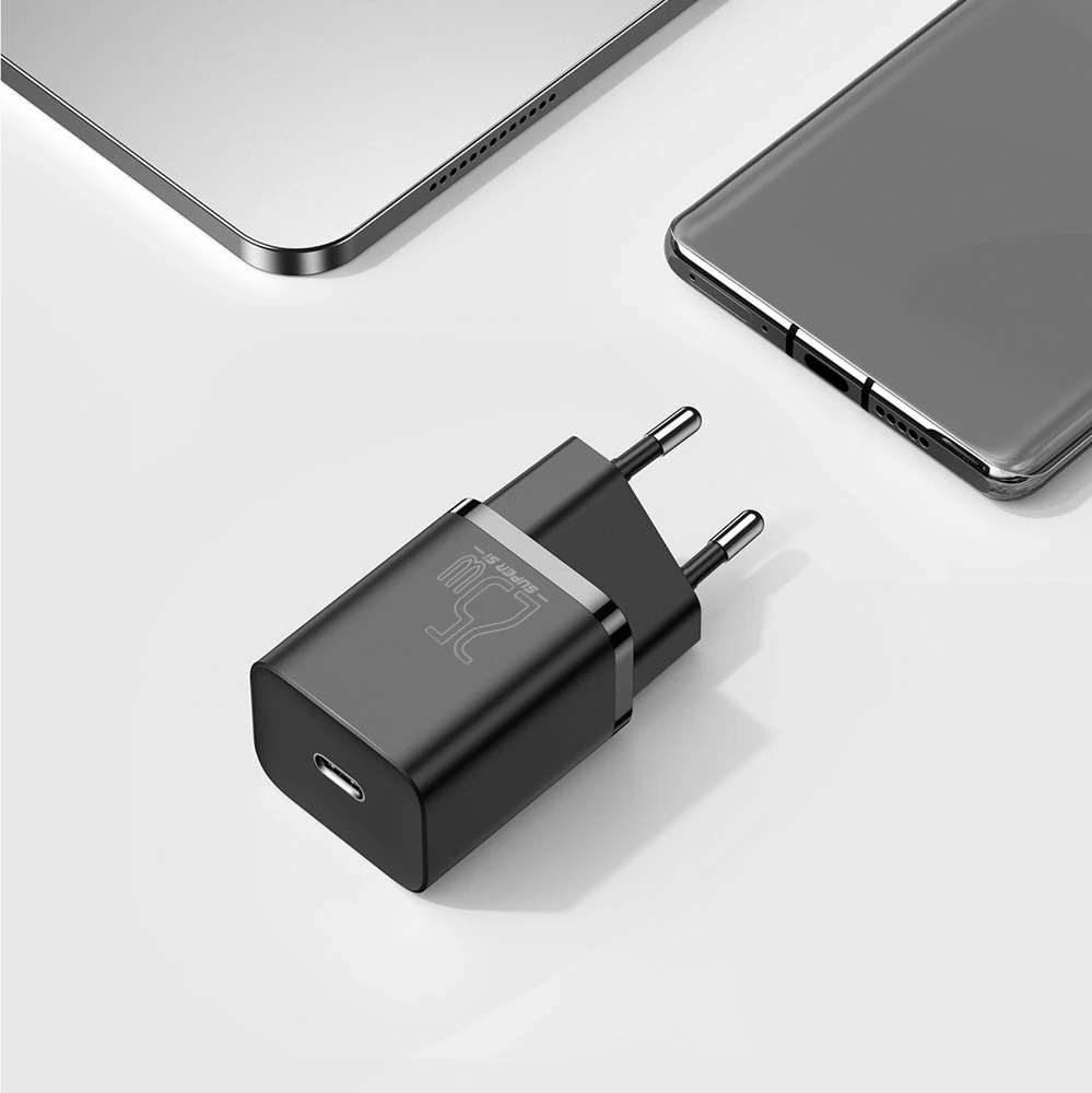 Stenski polnilec, 25 W, USB Type-C, črn, Baseus Super Si 1C